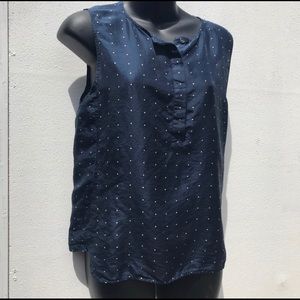 J CREW Silk Tank Top, Dark Blue Polka Dot